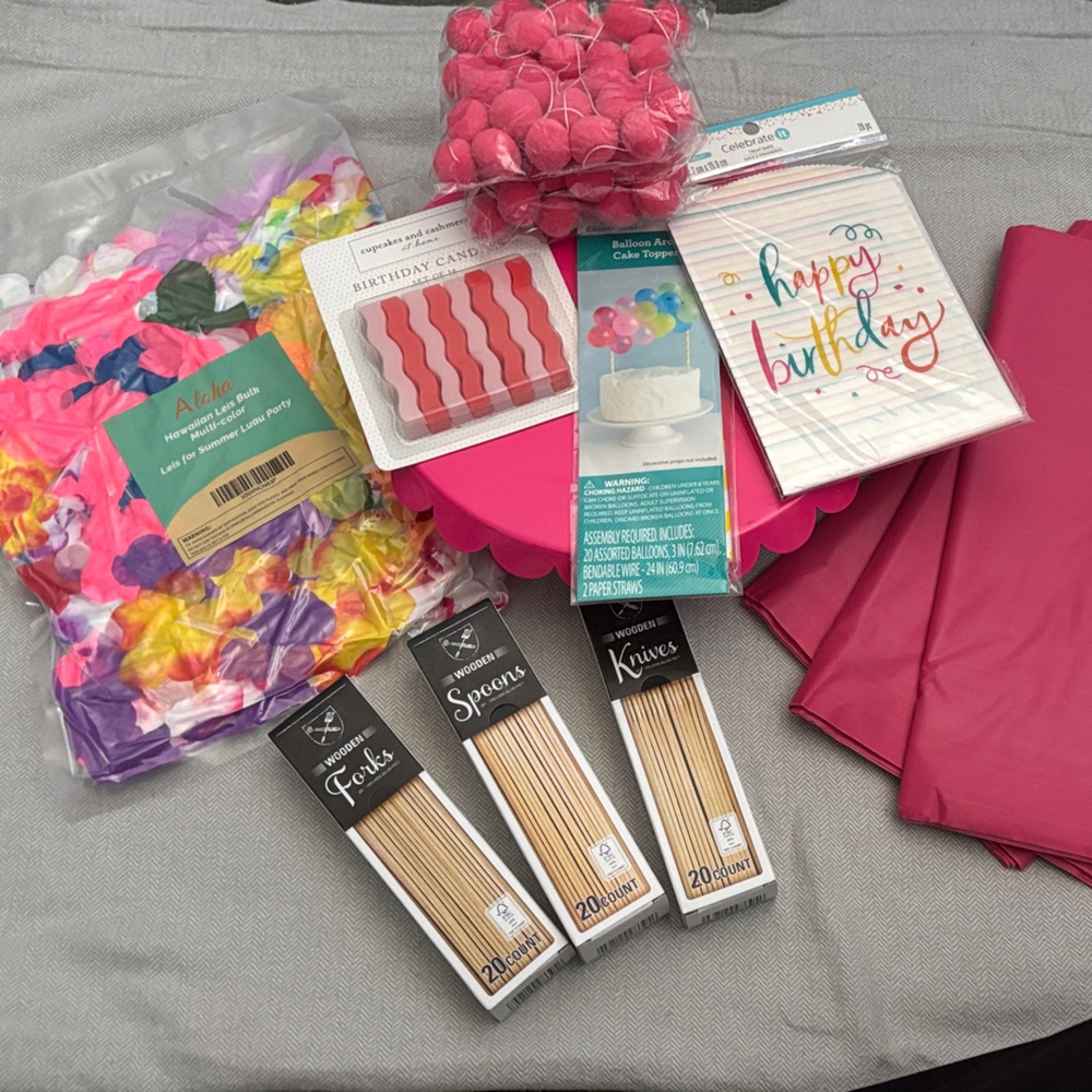 Vibrant Pink Hawaiian Party Decoration Set. Just add plates, napkins & cups